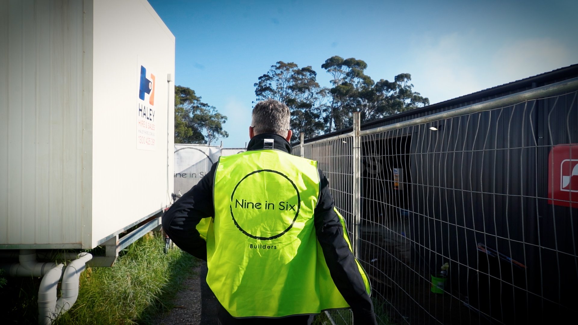 Nine In Six Builders site supervisor in a hi-vis vest on The Block site