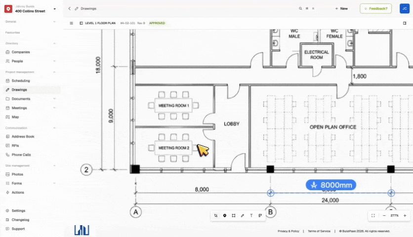 Drawings open in BuildPass alongside the rest of the project modules