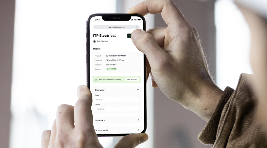 Digital ITP construction site checklist on Iphone 
